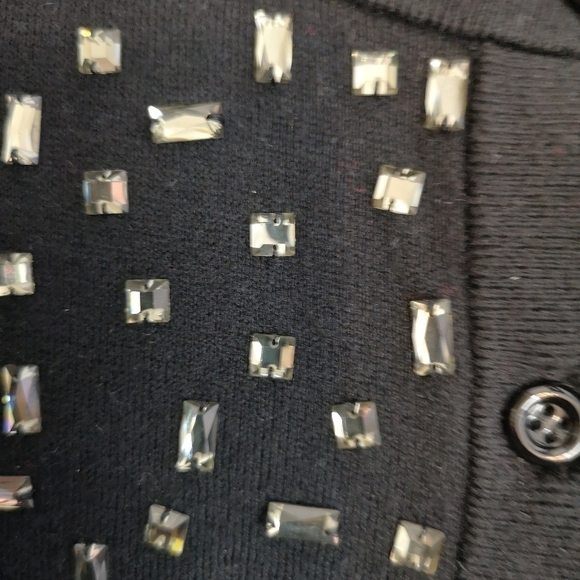 VINTAGE Kate Spade Sparkle Black Cardigan size L | Fine Rhinestone Detail - Picture 5 of 13